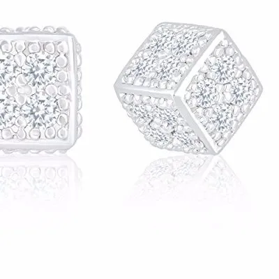 Authentic Orrous & Co 18K White Gold Plated Cubic Zirconia Ice Cube Dice Shape Earrings