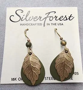 Authentic Whispering Canopy Gold-Plated Emerald Tear Leaf Earrings
