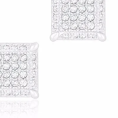 Authentic Orrous 18k White Gold Plated Cubic Ice Cube Dice Shape Stud Earrings