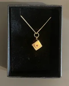 Authentic True Rocks 18ct Gold Plated & Red Enamel Dice Pendant + 18-Inch Chain