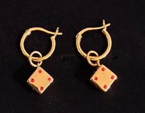 Authentic The Gambler’s Talisman: 18ct Gold-Plated Crimson Dice Earrings