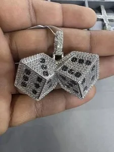 Authentic 2.10Ct Round Cut Moissanite Cluster Dice Pendant 14k White Gold Plated Silver
