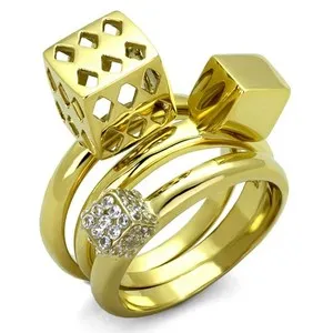 Authentic Women's Dice Ring Set, Clear CZ, 14K Gold Plated,, Statement