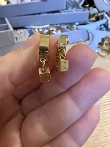 Authentic Lucky Dice Earrings Pierced Dangle .75" Gamble Casino Gold Plated