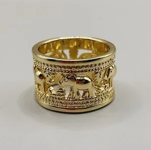 Authentic Mystic Gold‑Plated Elephant Emblem Ring – Size 6.5