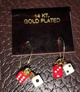 Authentic 14K Gold Plated Earrings Wires With Lucky Dice