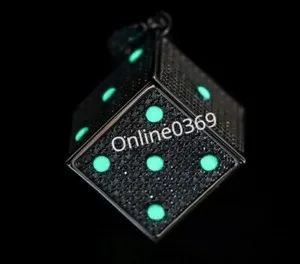 Authentic Men's Glow in Dark Dice Pendant Tester Pass Moissanite White Gold Plated Silver