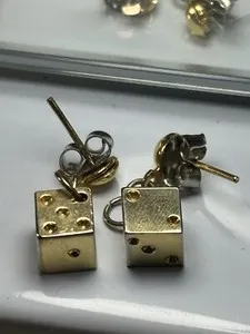Authentic Vintage Gold Plated Small Dice Earrings