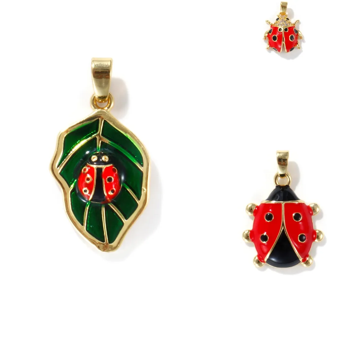 Authentic 2PCs Creative Insect Series Pendant For Jewelry Making Charm Red Ladybug Animal Enamel 18K Real Gold Plated Pendant DIY