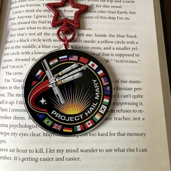 Authentic Project Hail Mary Mission Patch Acrylic Keychain Multi Country Flag Spaceship Bag Pendant For Sci- Fi Book Fans Collectors