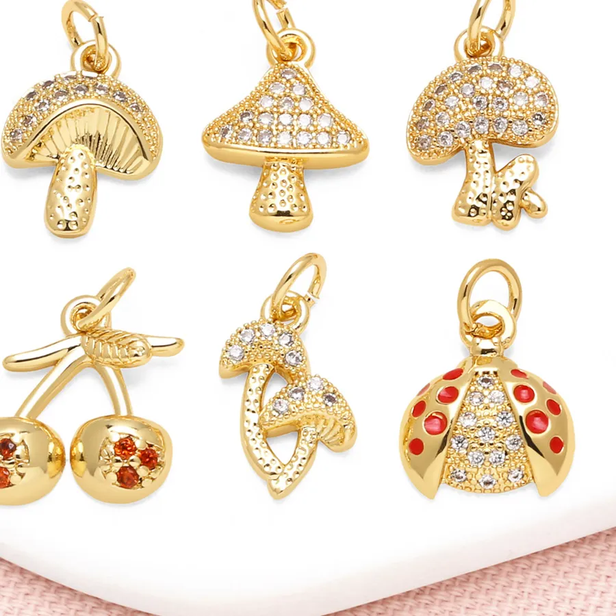 Authentic Enchanted Fortune Mushroom Charm - Gold-Plated Ladybug Amulet for Luck and DIY Creativity