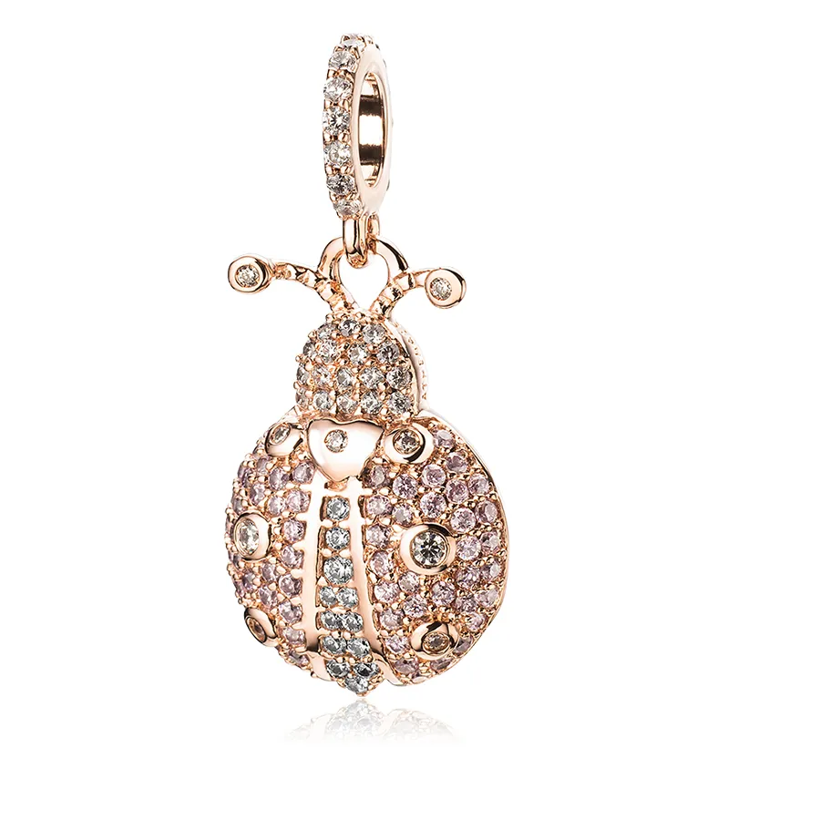 Authentic ATHENAIE Trendy 925 Sterling Silver Clear CZ Lucky Pink Ladybug Pendant Charms fit Bracelet Necklace Rose Gold DIY Jewelry