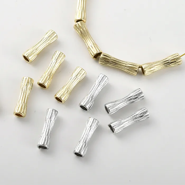 Authentic 14K Real Gold Color Retention Striped Small Waist Long Tube Beads Diy Handmade Bracelet Necklace Beaded Material Accessories