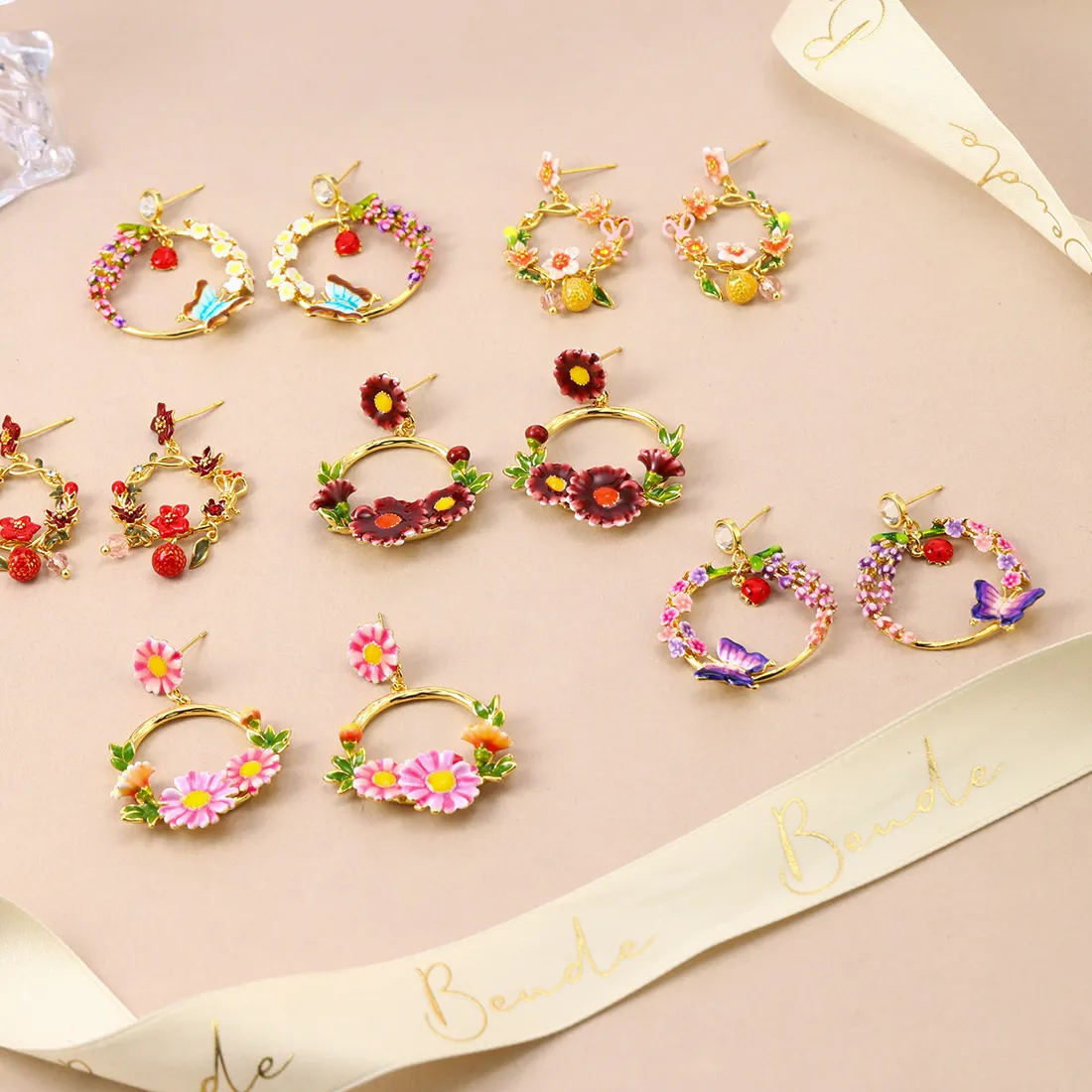 Authentic Golden Blossom Luck Earrings – Enchanted Flower, Butterfly & Ladybug Dangle Amulet
