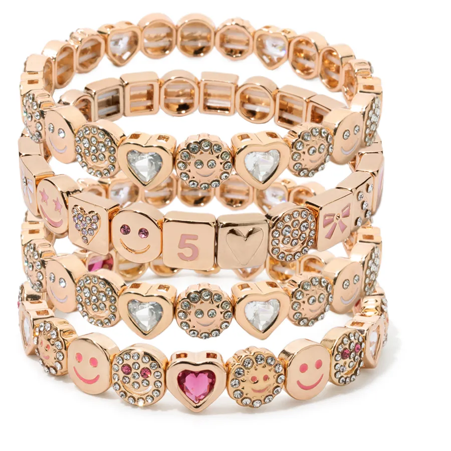Authentic BEUTIFOR Hot Sale Happy Face Women Tile Bracelet Gold Color Dice Beads Crystal Happy Bangle Fashion Jewelry Accessories 2025