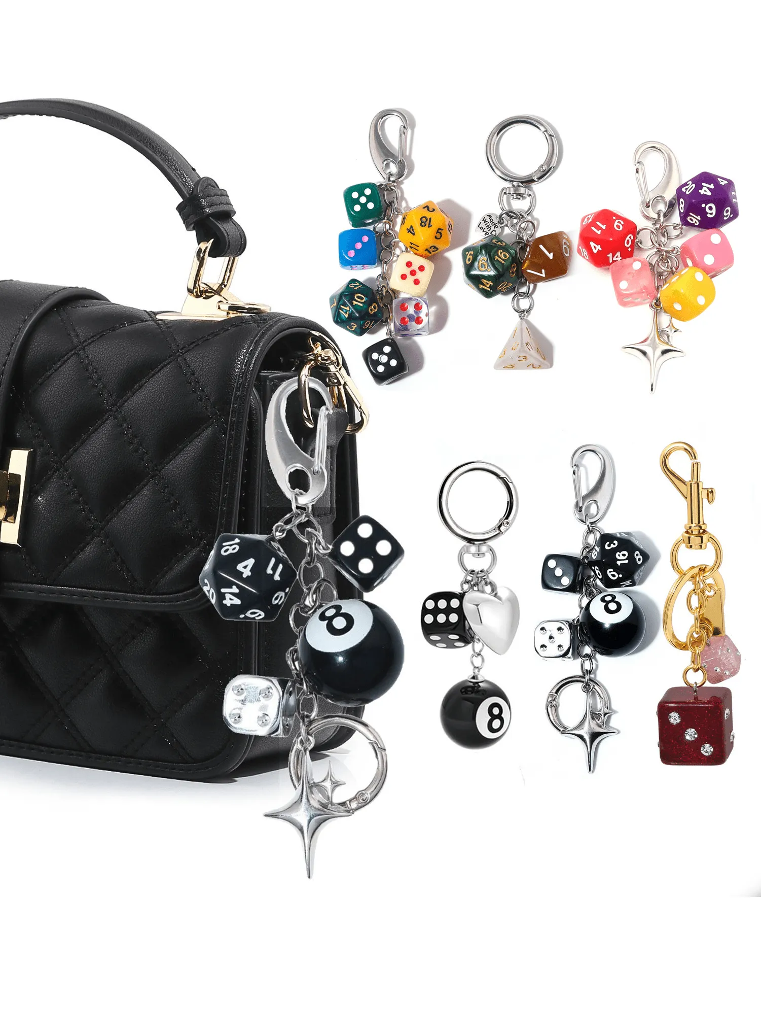 Authentic Celestial Black Dice Charm – Pink Starburst Luck Keychain