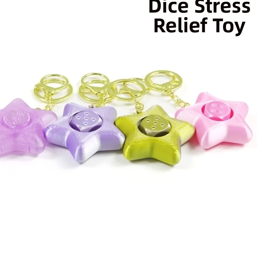 Authentic Hanging 3D Printed Rotating Dice Star Pendant PLA Mini Fidget Spinner Key Ring Waterproof Funny Fidget Bag Charm