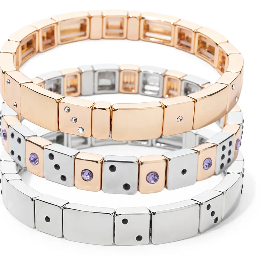 Authentic 2024 New Fashion Gold Color Enamel Dice Bead Bracelet for Women Bohemian Beads Inlaid Colorful Zircon Elastic Jewelry Accessory