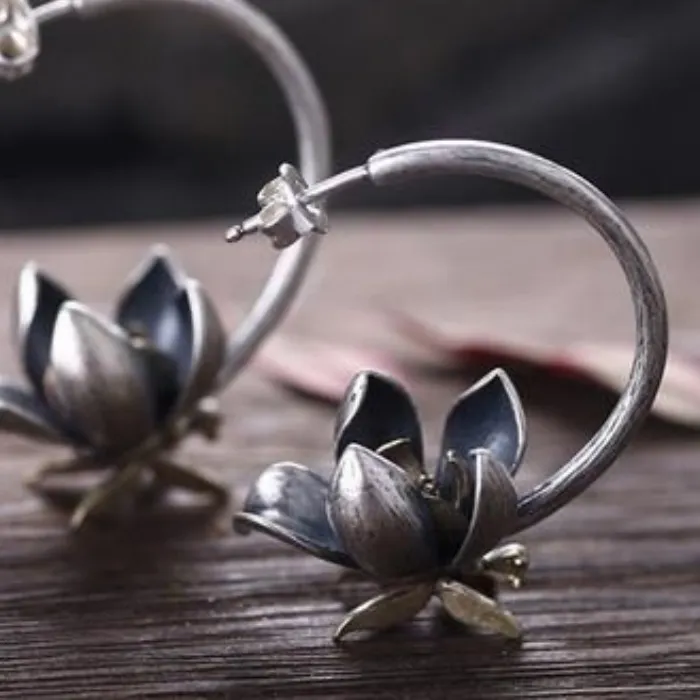 Authentic Ethereal Lotus Bloom Dangle Earrings