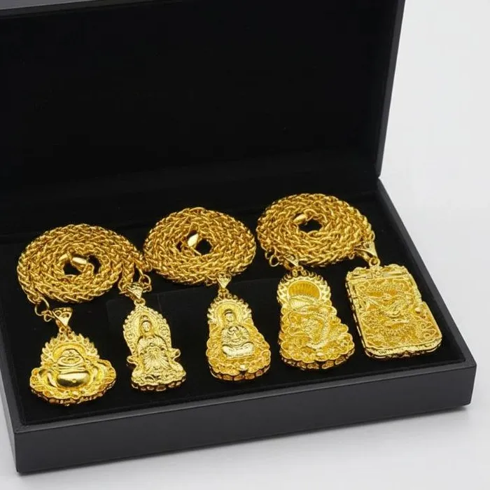 Authentic Celestial Dragon‑Guanyin Gold‑Plated Amulet Necklace