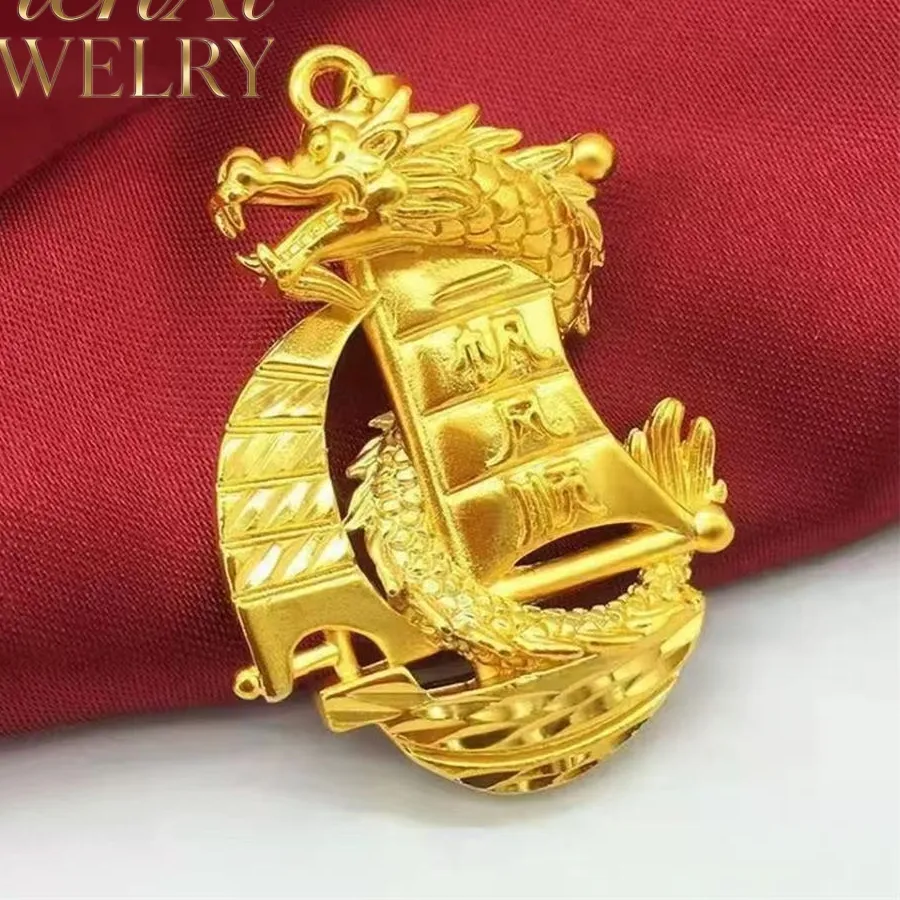 Authentic High-end Sand Gold Sailboat Dragon Head Pendant Luxury Quality Fashion Fine Jewelry Exquisite Elegant Popular Charms Mascots