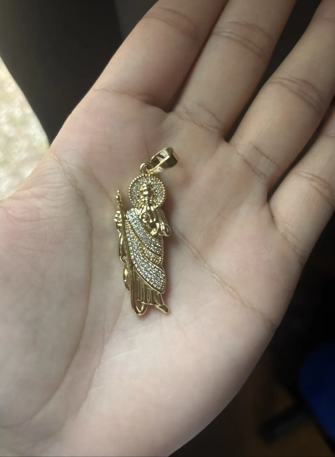 Authentic Saint Jude Thaddeus Gold- Plated Green Enamel Pendant Of Hope And Impossible Causes