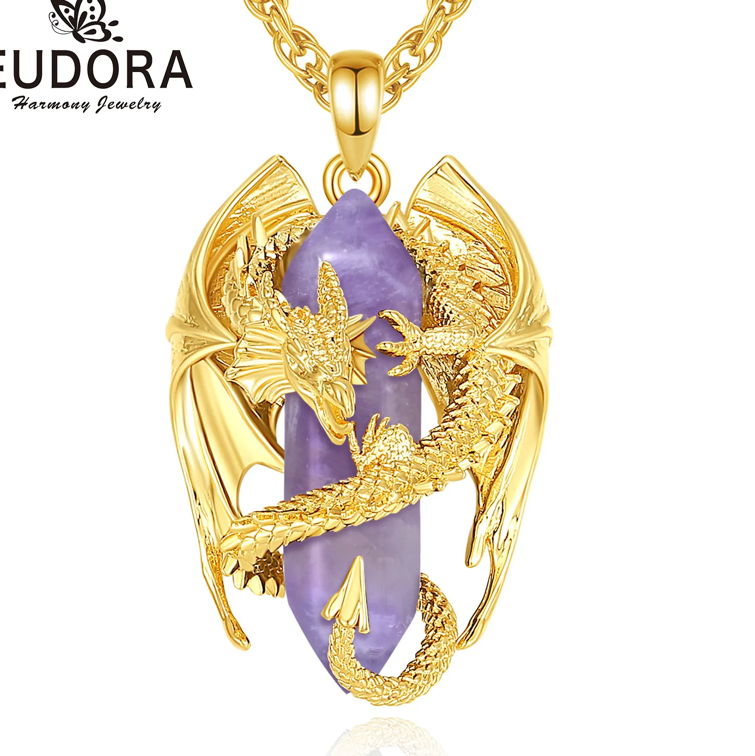 Authentic Eudora's Dragonfire Amethyst Hex Pendant – 18K Gold Shield of Healing