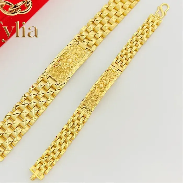 Authentic Fylia Jewelry   Luxurious 24K real gold dragon and phoenix hand-row bracelet au9999 gold embossed dragon pattern hand decoration