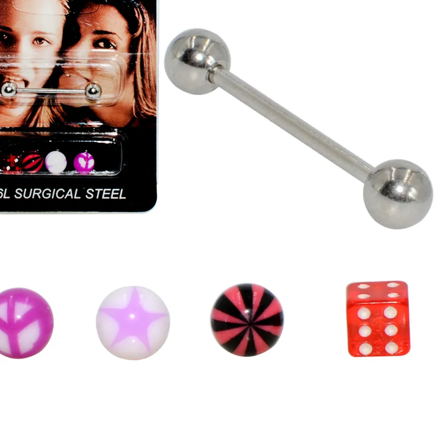 Authentic 1Set 5 Surgical Bar Acrylic Ball Dice Barbell Ring Tongue Nipple Bar Tragus Helix Ear Piercing Body Jewelry