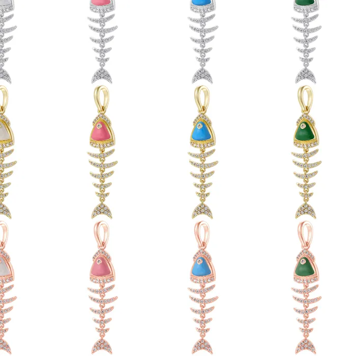 Authentic Fishbone Mermaid Charms 18K Gold-Plated Brass Zirconia Pendant Perfect for DIY Necklaces, Bracelets, and Jewelry Making:VD2344
