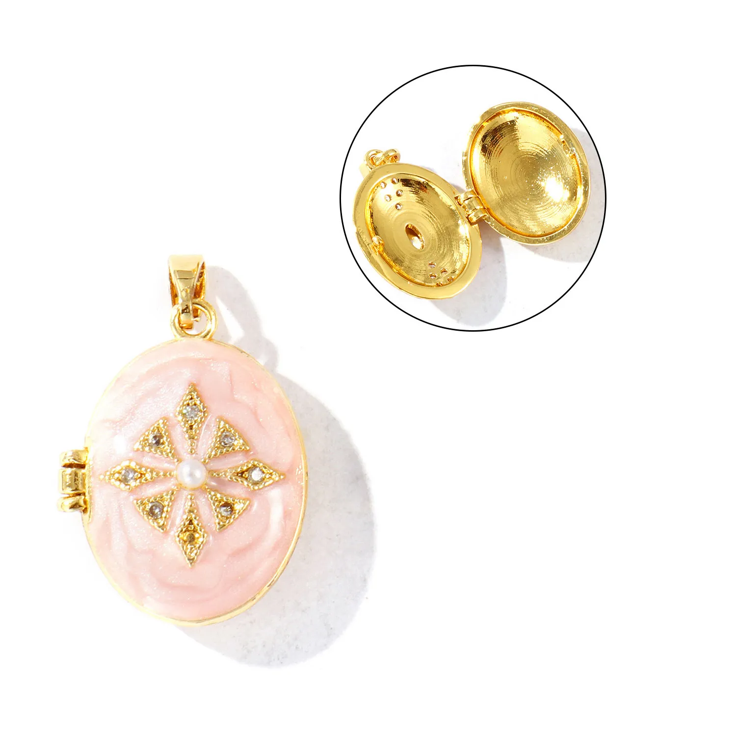 Authentic 2 Pcs Brass & Rhinestone Picture Photo Locket Frame Pendants 18K Gold Plated Enamel Can Open For DIY Necklace Jewelry Making