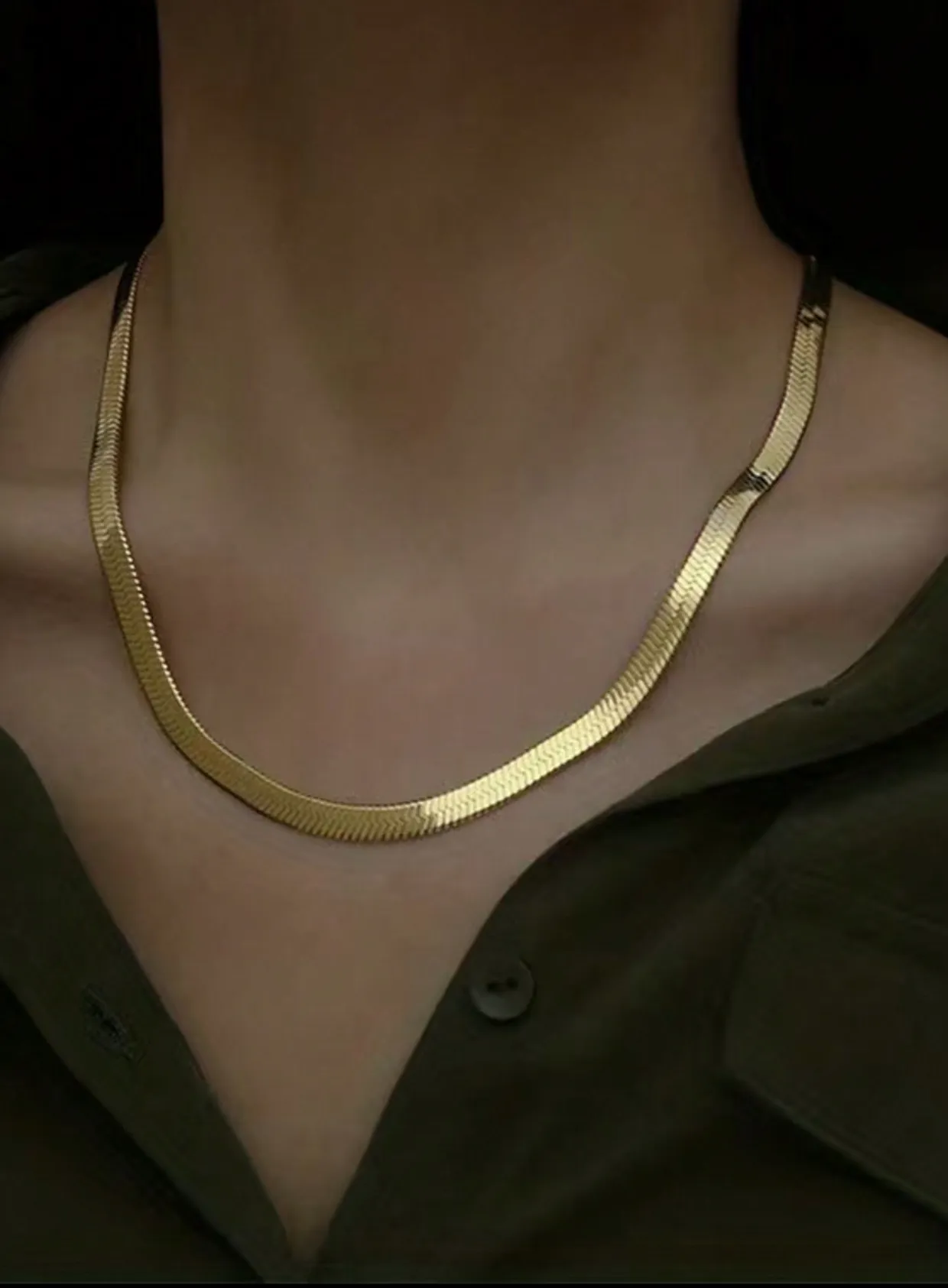 Authentic Snake Chain Gold Plated Stainless Steel Flat Necklace 3mm Fashion Choker Hip Hop Herringbone For Men Women Gift Jewelry