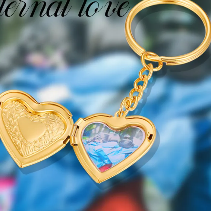 Authentic Vnox Photo Customized Key Chain, Stainless Steel Heart Charm Image Insert Locket Keychain,Casual Romantic Unisex Women Accessory