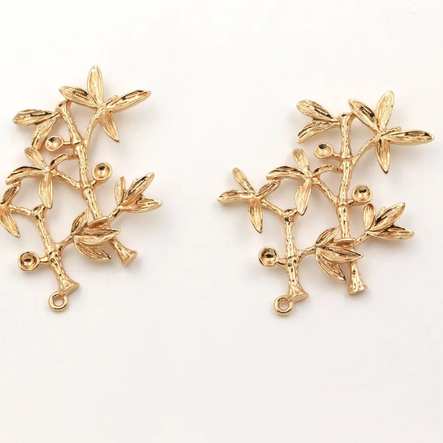 Authentic 6pcs Casting Bamboo Leaf tree Branch Connectors High Quality KC Gold Color DIY Supplies Jewelry Crafts Accessories