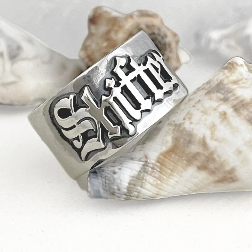 Authentic 12Mm ' Gothic Rings Personalized Old English Hip- Hop Name Ring Customized Couple Rings Jewelry