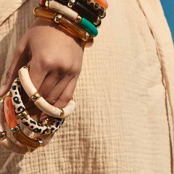 Authentic KMVEXO Summer Acrylic Bamboo Beads Bracelet for Women Multi Color Stretchy Resin Girls Charm Couple Bangles Men Jewelry