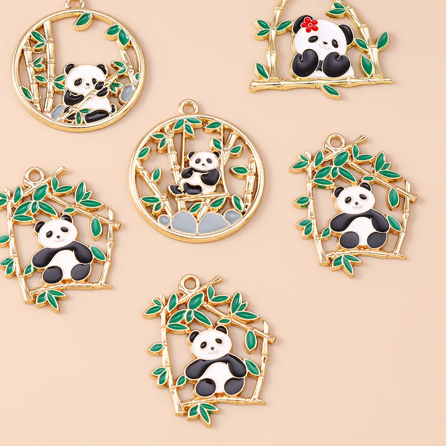 Authentic Leslie 10pcs Gold Color Cute Panda Pendants Enamel Bamboo Panda Charms for DIY Dangle Earrings Necklace Handmade Jewelry