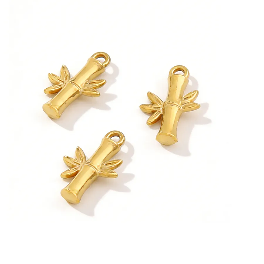 Authentic 3pcs Bamboo Pendant Findings 18K Gold Plating Charms For DIY Jewelry Making Supplies Accessories