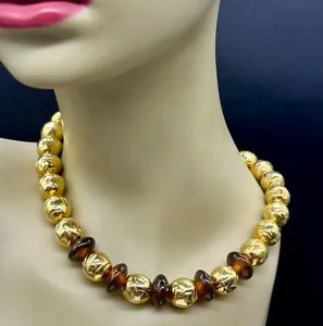 Authentic The Gilded Shell of Elegance - 17-Inch Vintage Coco-Style Tortoise & Gold Amulet