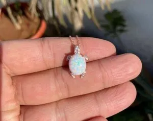 Authentic The Eternal Guardian: 1.50Ct Simulated Fire Opal Tortoise Charm Pendant in 14K White Gold