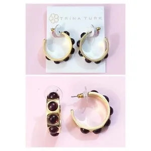 Authentic NWT TRINA TURK 12-Karat Gold Plated Tortoise Round Studs Hoops Earrings-classic!