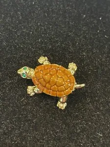 Authentic The Amber Shell of Ages - Sacred Tortoise Gold Plated Talisman Brooch
