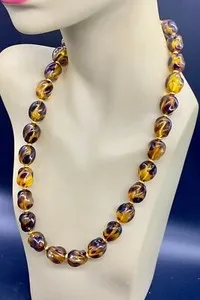 Authentic GOLD PLATED RESIN SWIRL TORTOISE SHELL LOOK BEAD NECKLACE SIGNED MONET