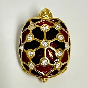 Authentic Eternal Guardian Turtle Talisman - 18K Gold Plated Enamel and Austrian Crystal Sacred Geometry Amulet