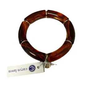 Authentic Caryn Lawn Stretch Acrylic Tortoise 14KT Gold Plated Beads 7” NWT