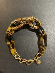 Authentic J CREW Gold Plated Faux Tortoise Acrylic Colorful Rhinestones Bracelet