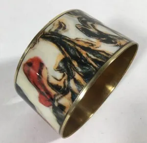 Authentic Gold Plated Metal Tortoise/Marble Design Printed Cuff Bangle Bracelet