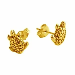 Authentic Azaggi Gold Plated Tiny Turtle Stud Earrings Tortoise Terrapin Reptile Jewelry
