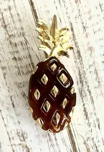 Authentic Golden Pineapple Guardian – Tortoise Shell Lucite Brooch