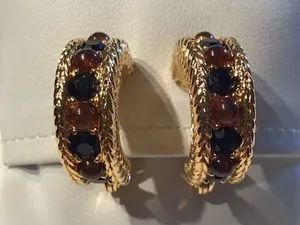 Authentic Ethereal Obsidian Radiance: Vintage 22k Gold-Plated Sculptural Earrings